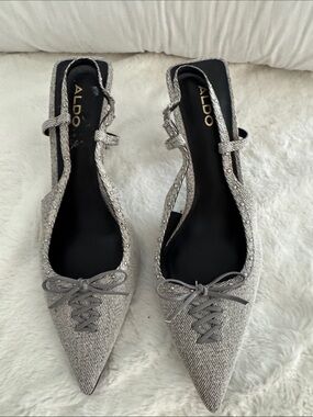 Aldo Silver Textured Pointed Slingback Flats